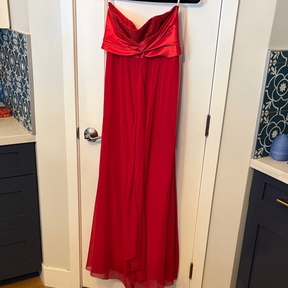 Bright Red Strapless Prom Dress